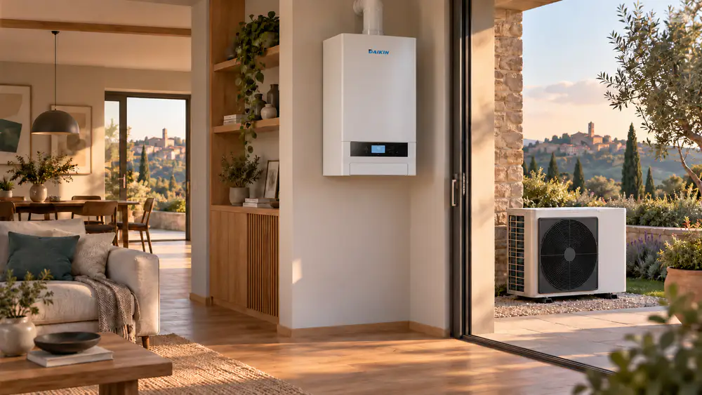 Sistema ibrido con pompa di calore e caldaia